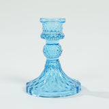 6 Pack Assorted Blue Diamond Pattern Glass Pillar Votive Candle Stands#whtbkgd