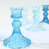 6 Pack Assorted Blue Diamond Pattern Glass Pillar Votive Candle Stands