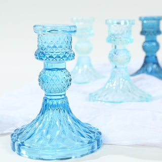 <h3 style="margin-left:0px;">Versatile Reversible Blue Glass Candlestick Holders