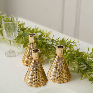 Elevate Your Events with Metallic Gold Ribbed Taper Candlestick Stands