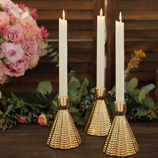 Add Elegance to Your Space with Ribbed Metallic Gold Ceramic Taper Candlestick Stands