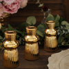3 Pack | 5inch Metallic Gold Fluted Ball Neck Ceramic Taper Candlestick Stands