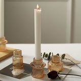 Set of 6 | 3inch Gold Ribbed Crystal Glass Taper Candle Holders, Tealight Pillar Candle Stands