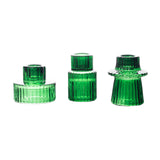 Set of 6 Hunter Emerald Green Ribbed Crystal Glass 3inch Taper Candle Holders, Reversible#whtbkgd