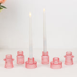 Set of 6 Pink Ribbed Crystal Glass 3inch Taper Candle Holders, Reversible Mini Votive