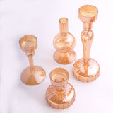 Set of 4 Assorted Gold Glass Taper Votive Candle Stands, Lined Crystal Glass Tea Light