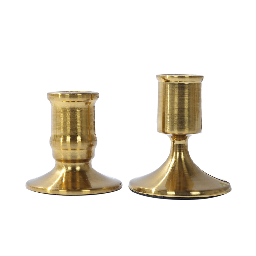 Set of 4 Vintage Gold Metal Pillar Candle Holders with Sturdy Round Base#whtbkgd