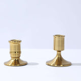 Set of 4 Vintage Gold Metal Pillar Candle Holders with Sturdy Round Base