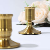 Set of 4 Vintage Gold Metal Pillar Candle Holders with Sturdy Round Base