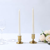 Set of 4 Vintage Gold Metal Pillar Candle Holders with Sturdy Round Base