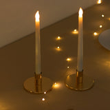 2 Pack Short Gold Metal Candle Stick Stands with Round Disc Base, Vintage Retro Style Taper Candle