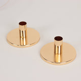 2 Pack Short Gold Metal Candle Stick Stands with Round Disc Base, Vintage Retro Style Taper Candle