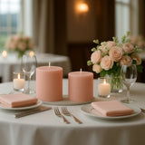 6-Pack Unscented Dripless Pillar Candles – 3x3 Blush Paraffin Wax with Smokeless Cotton