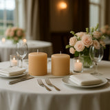 6-Pack Unscented Dripless Pillar Candles – 3x3 Beige Paraffin Wax with Smokeless Cotton