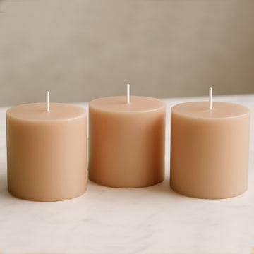 6-Pack Unscented Dripless Pillar Candles – 3"x3" Beige Paraffin Wax with Smokeless Cotton Wicks, Clean & Long-Lasting 30-Hour Burn