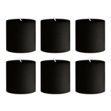 6-Pack Unscented Dripless Pillar Candles – 3x3 Black Paraffin Wax with Smokeless Cotton#whtbkgd_99