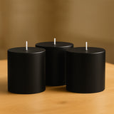 6-Pack Unscented Dripless Pillar Candles – 3x3 Black Paraffin Wax with Smokeless Cotton