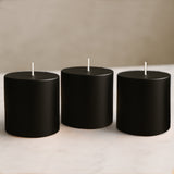 6-Pack Unscented Dripless Pillar Candles – 3x3 Black Paraffin Wax with Smokeless Cotton