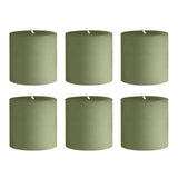 6-Pack Unscented Dripless Pillar Candles – 3x3 Dusty Sage Green Paraffin Wax#whtbkgd_99