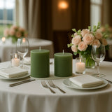 6-Pack Unscented Dripless Pillar Candles – 3x3 Dusty Sage Green Paraffin Wax