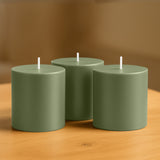 6-Pack Unscented Dripless Pillar Candles – 3x3 Dusty Sage Green Paraffin Wax