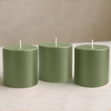 6-Pack Unscented Dripless Pillar Candles – 3x3 Dusty Sage Green Paraffin Wax