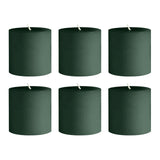 6-Pack Unscented Dripless Pillar Candles – 3x3 Hunter Emerald Green Paraffin Wax#whtbkgd_99