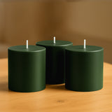 6-Pack Unscented Dripless Pillar Candles – 3x3 Hunter Emerald Green Paraffin Wax
