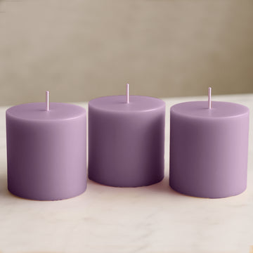 6-Pack Unscented Dripless Pillar Candles – 3"x3" Lavender Lilac Paraffin Wax with Smokeless Cotton Wicks, Clean & Long-Lasting 30-Hour Burn
