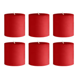 6-Pack Unscented Dripless Pillar Candles – 3x3in Red Paraffin Wax with Smokeless Cotton#whtbkgd_99