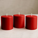 6-Pack Unscented Dripless Pillar Candles – 3x3in Red Paraffin Wax with Smokeless Cotton Wicks
