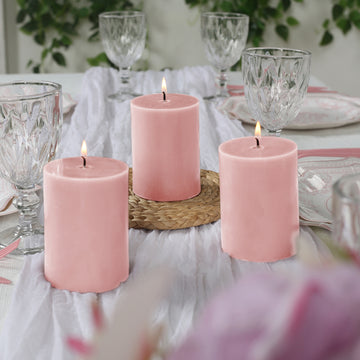 12-Pack 3"x4" Unscented Dripless Pillar Candles – Blush Long-Burning Wax Candles with Cotton Wicks for Home, Weddings & Event Decor