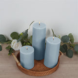 12-Pack 3x4inch Unscented Dripless Pillar Candles – Dusty Blue Long-Burning Wax Candles Cotton