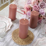 12-Pack 3x6 Unscented Dripless Pillar Candles – Dusty Rose Long-Burning Paraffin Wax