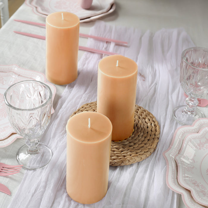 6-Pack 3x6inch Unscented Dripless Pillar Candles – Beige Long-Burning Wax Candles