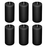 Set of six black pillar candles on a plain background. #whtbkgd