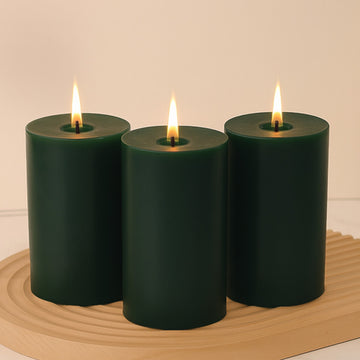 6-Pack Unscented Dripless Pillar Candles – 3"x6" Hunter Emerald Green Paraffin Wax with Smokeless Cotton Wicks, Clean & Long-Lasting 60-Hour Burn