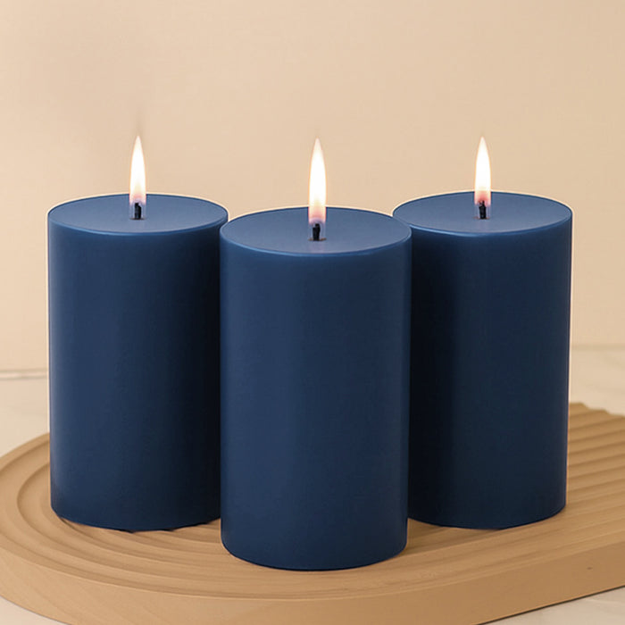 6-Pack 3x6inch Unscented Dripless Pillar Candles – Navy Blue Long-Burning Wax Candles