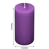 6-Pack 3x6inch Unscented Dripless Pillar Candles – Purple Long-Burning Wax Candles