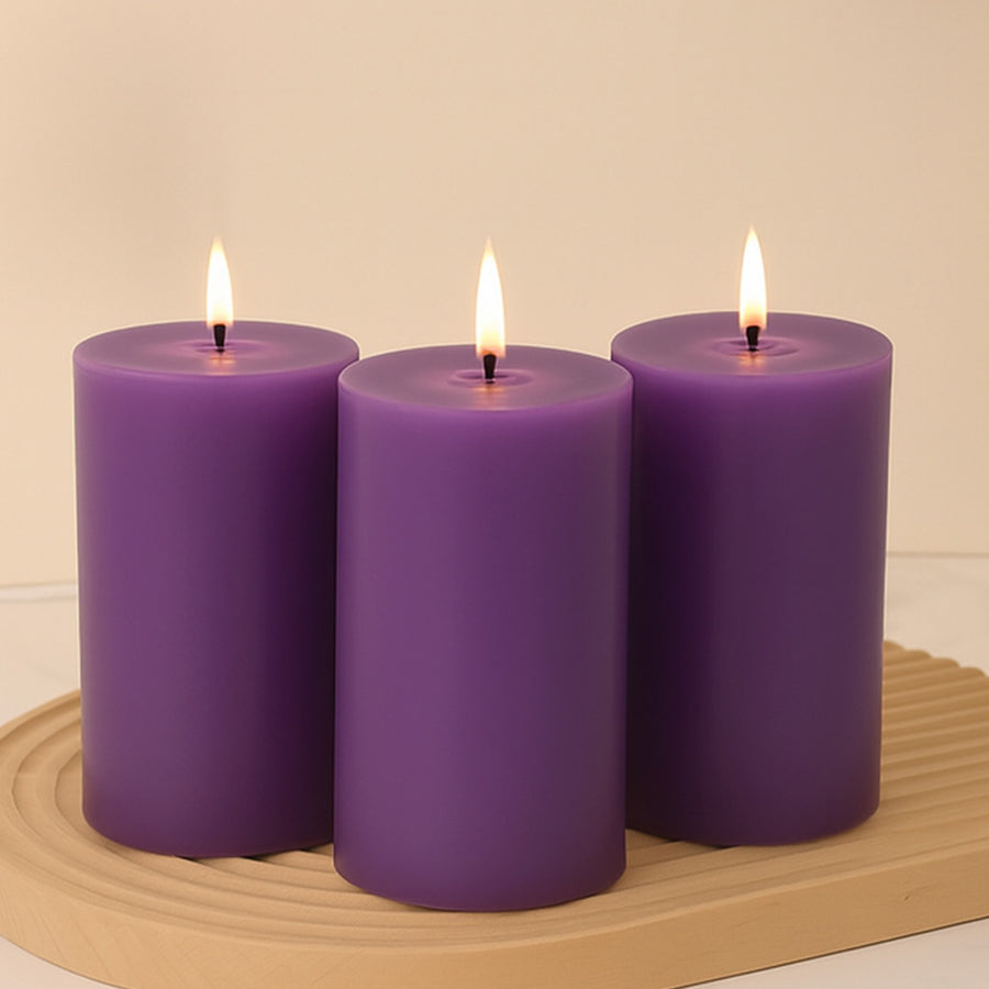 6-Pack 3x6inch Unscented Dripless Pillar Candles – Purple Long-Burning Wax Candles