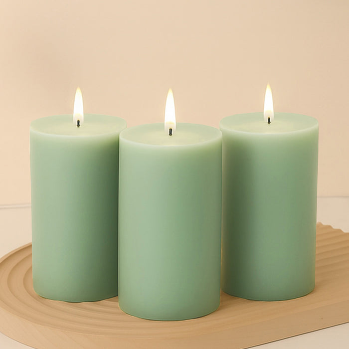 6-Pack 3x6inch Unscented Dripless Pillar Candles – Sage Green Long-Burning Wax Candles