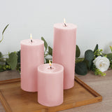 12-Pack Unscented Pillar Candles – Dripless 3x8inch Blush Paraffin Wax Smokeless Cotton Wicks