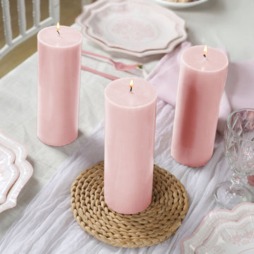 12-Pack 3"x8" Unscented Dripless Pillar Candles – Blush Long-Burning Wax Candles with Cotton Wicks for Home, Weddings & Event Decor