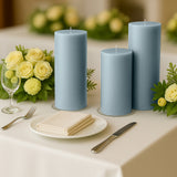 6-Pack Unscented Dripless Pillar Candles 3x9inch Dusty Blue Paraffin Wax Smokeless Cotton Wicks