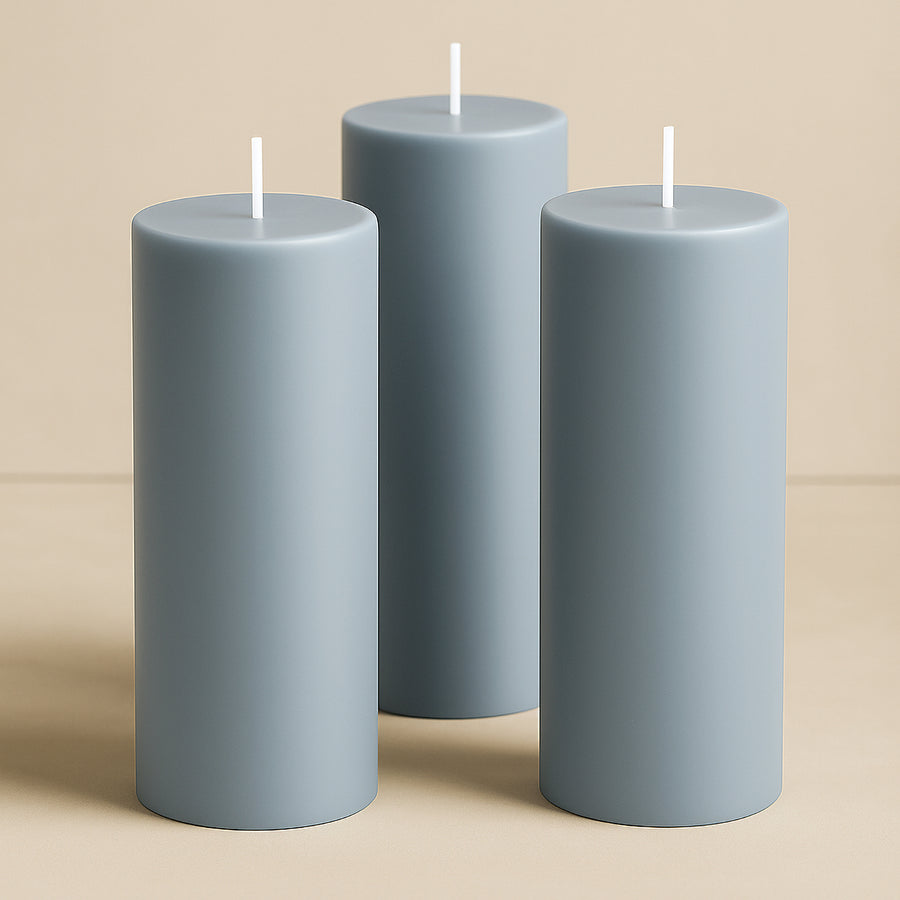 6-Pack Unscented Dripless Pillar Candles 3x9inch Dusty Blue Paraffin Wax Smokeless Cotton Wicks