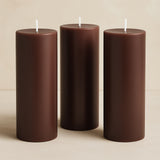 6-Pack Unscented Dripless Pillar Candles 3x9inch Cinnamon Brown Paraffin Wax Smokeless Cotton Wicks