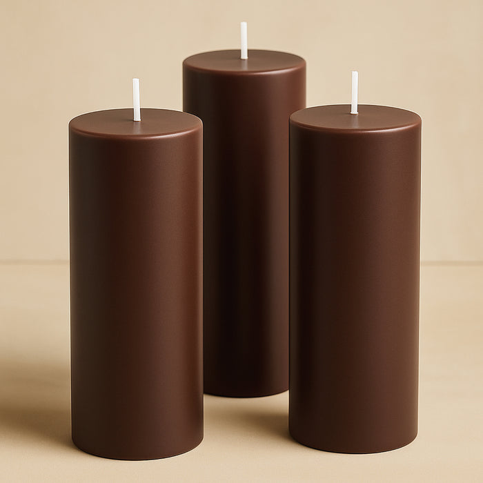 6-Pack Unscented Dripless Pillar Candles 3x9inch Cinnamon Brown Paraffin Wax Smokeless Cotton Wicks