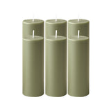 6-Pack Unscented Dripless Pillar Candles 3x9inch Dusty Sage Green Paraffin Wax#whtbkgd_99