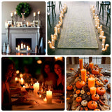 Candlelit holiday decor with wreath, tablescape, and festive arrangements.