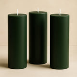 6-Pack Unscented Dripless Pillar Candles 3x9inch Hunter Emerald Green Paraffin Wax Smokeless Cotton 